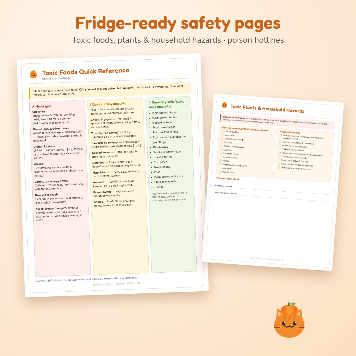 Toxic foods quick reference and household hazards pages